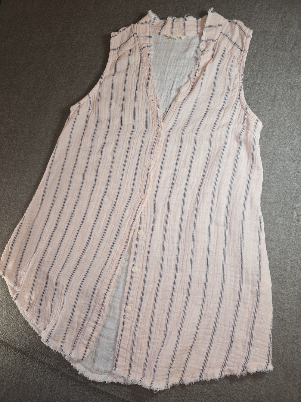 Mystree Pink Cotton Striped Button-Up Sleeveless Breathable Top Womens Large